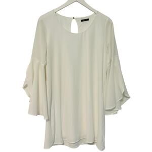 Gibiu Dress Long Blouse White Split Ruffle Sleeve Size Small